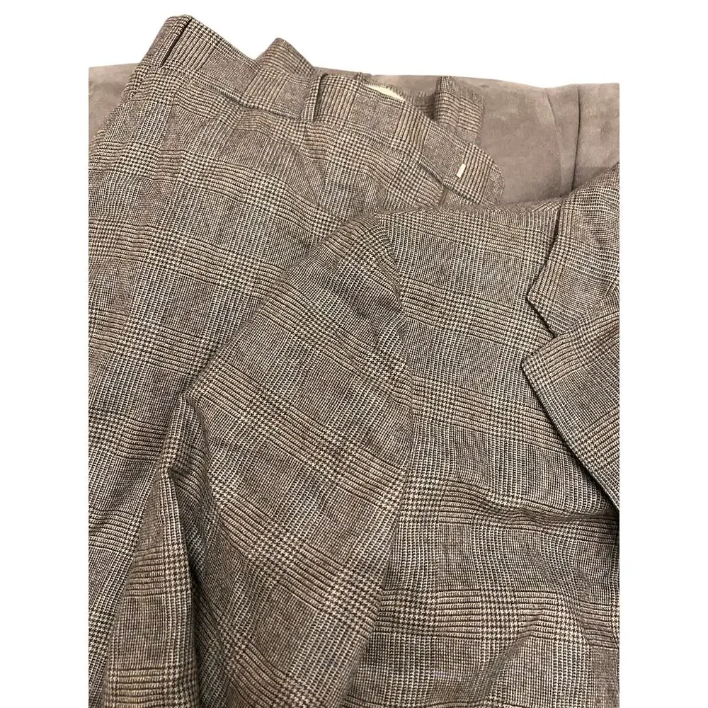 Vintage 100% Wool Glen Plaid Suit Brown Union Made USA Jacket Trousers